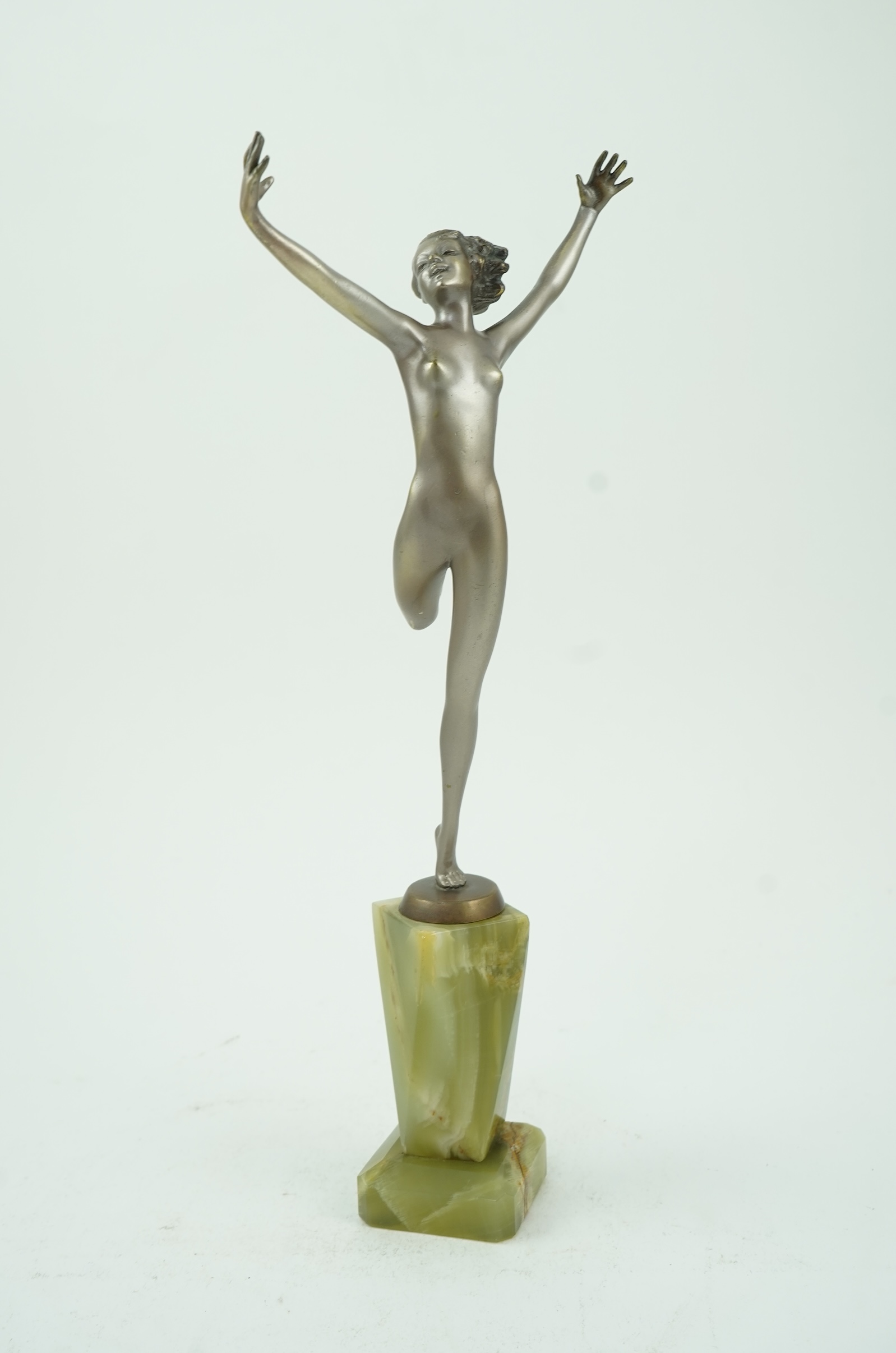 Josef Lorenzl (Austrian, 1892-1950): An Art Deco silvered bronze model of a dancer